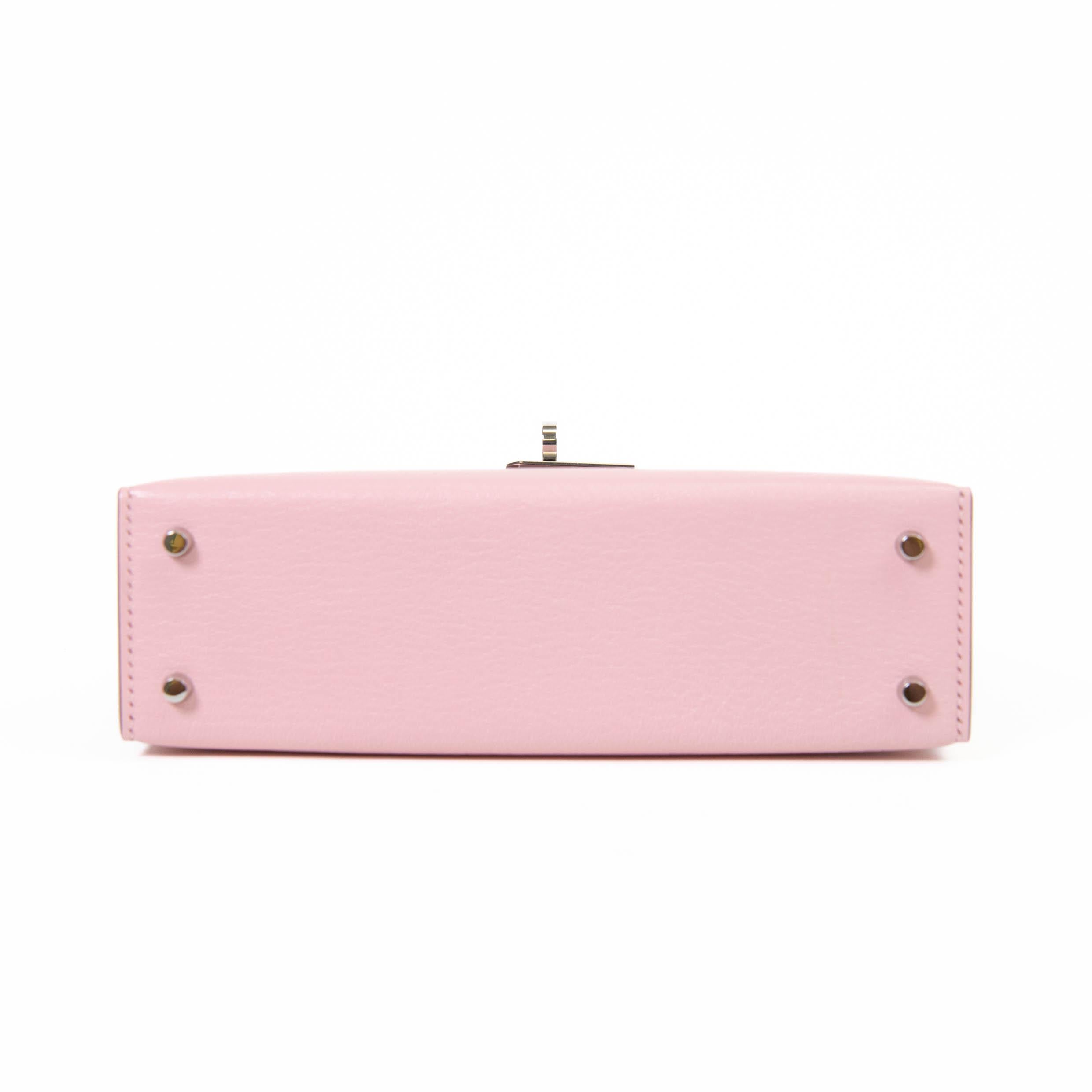 Hermes Kelly Sellier 20 Rose Sakura Chevre Leather Palladium Hardware For Sale 2