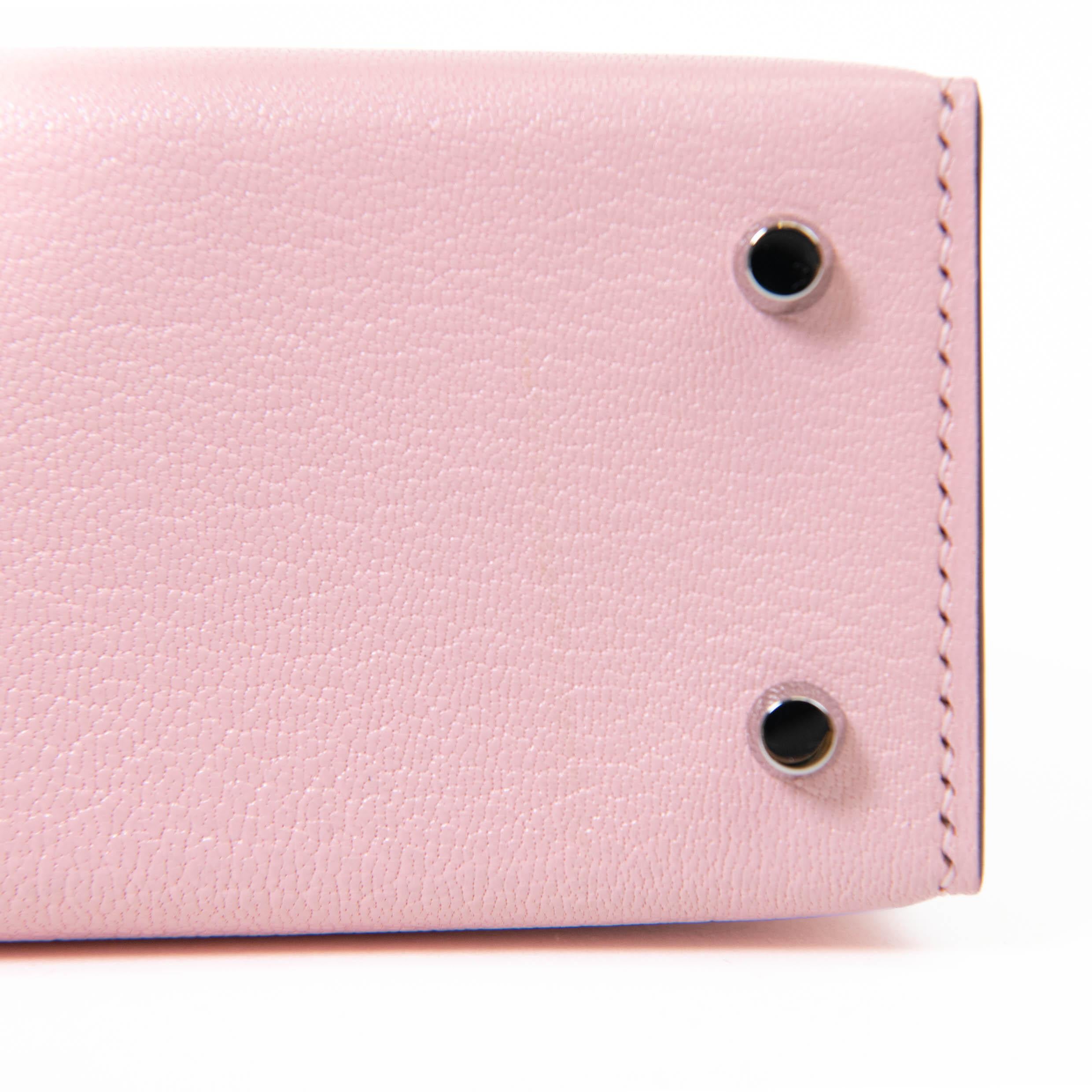 Hermes Kelly Sellier 20 Rose Sakura Chevre Leather Palladium Hardware For Sale 3