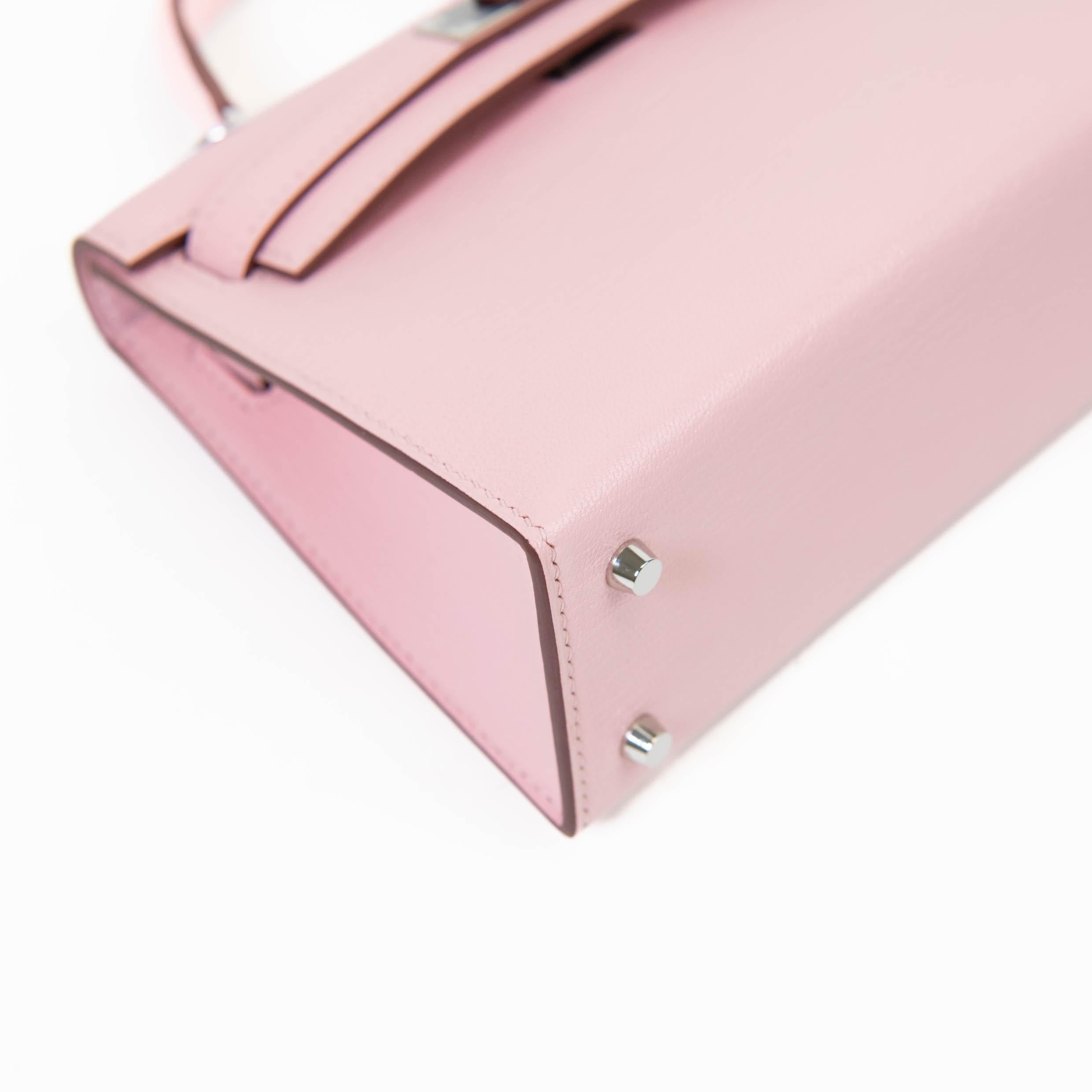 Hermes Kelly Sellier 20 Rose Sakura Chevre Leather Palladium Hardware For Sale 4