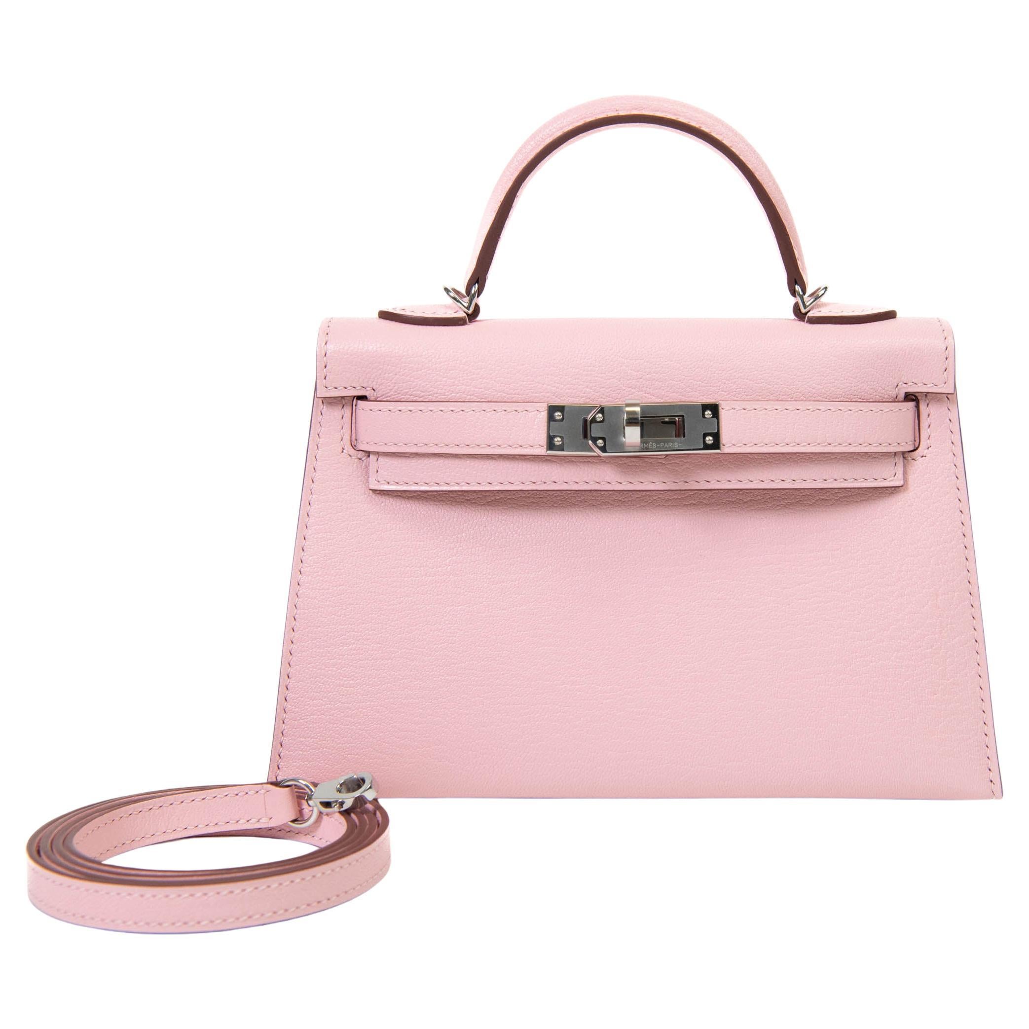 Hermes Kelly Sellier 20 Rose Sakura Chevre Leather Palladium Hardware For Sale