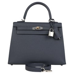 Hermès Kelly Sellier 25 Ardoise Epsom Leather Electrum Hardware Handbag