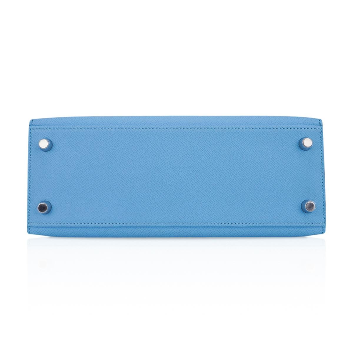Hermes Kelly Sellier 25 Bag Blue Celeste Palladium Epsom Leather 8