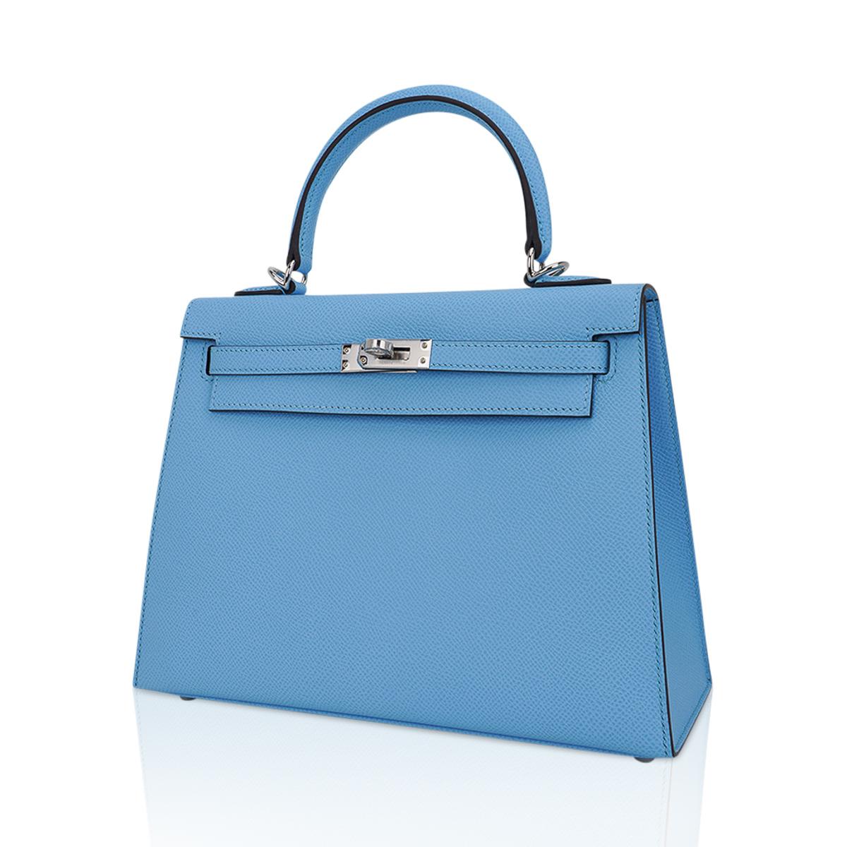 Women's Hermes Kelly Sellier 25 Bag Blue Celeste Palladium Epsom Leather