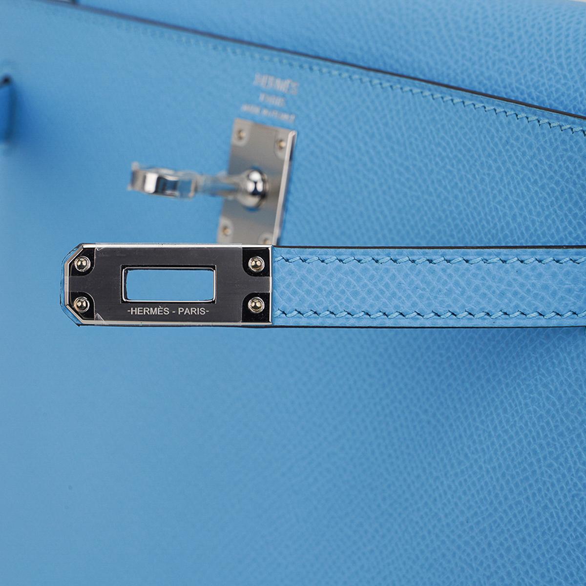 Hermes Kelly Sellier 25 Bag Blue Celeste Palladium Epsom Leather 1