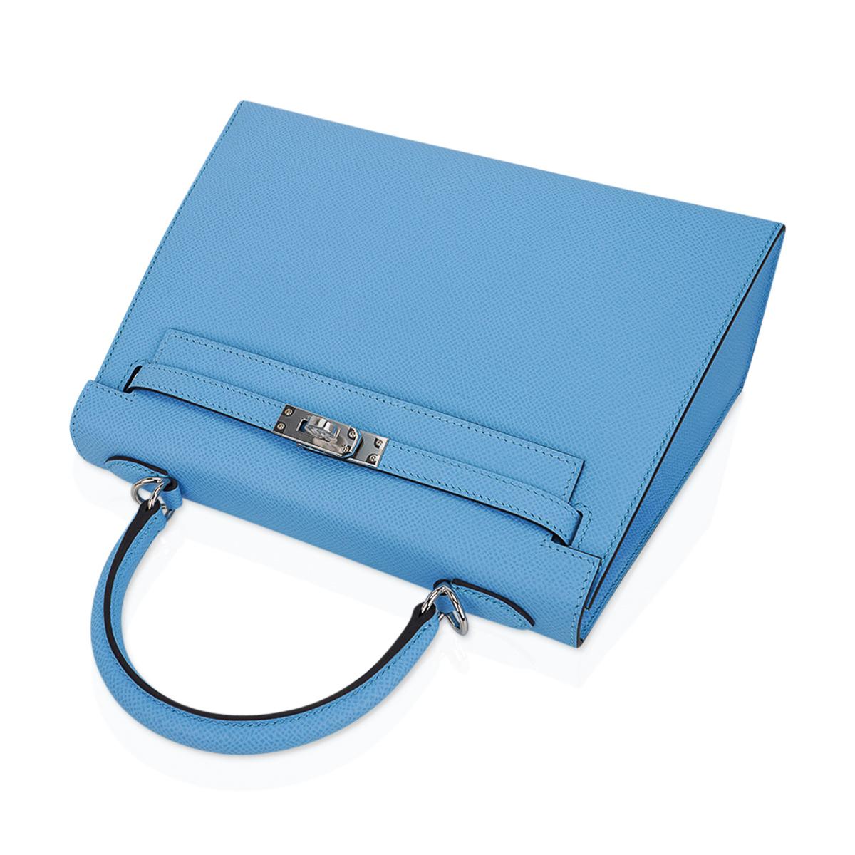 Hermes Kelly Sellier 25 Bag Blue Celeste Palladium Epsom Leather In New Condition In Miami, FL