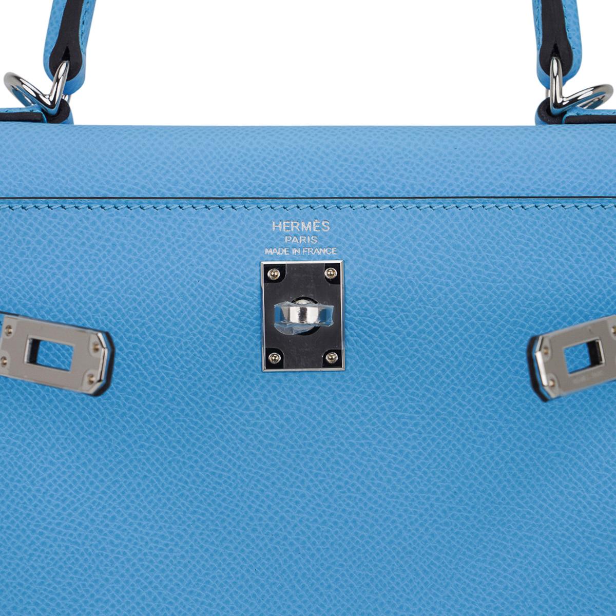 Hermes Kelly Sellier 25 Bag Blue Celeste Palladium Epsom Leather 2