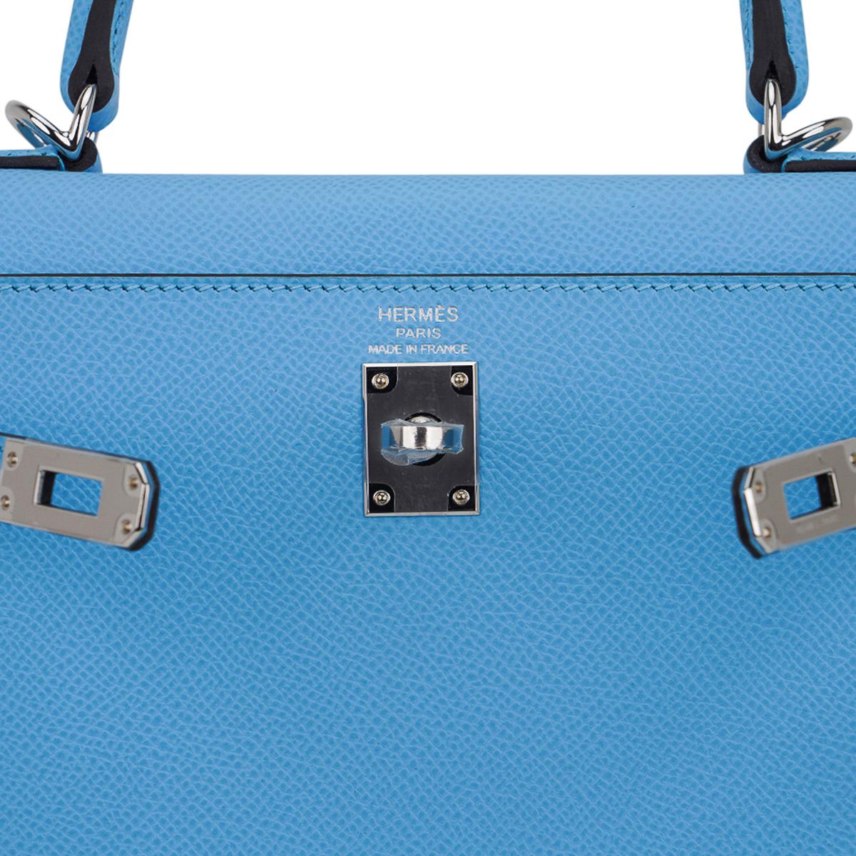 Hermes Kelly Sellier 25 Bag Blue Celeste Palladium Epsom Leather 5