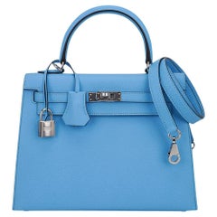 HERMÈS Kelly 25 handbag in Blue Royal Swift leather with Palladium