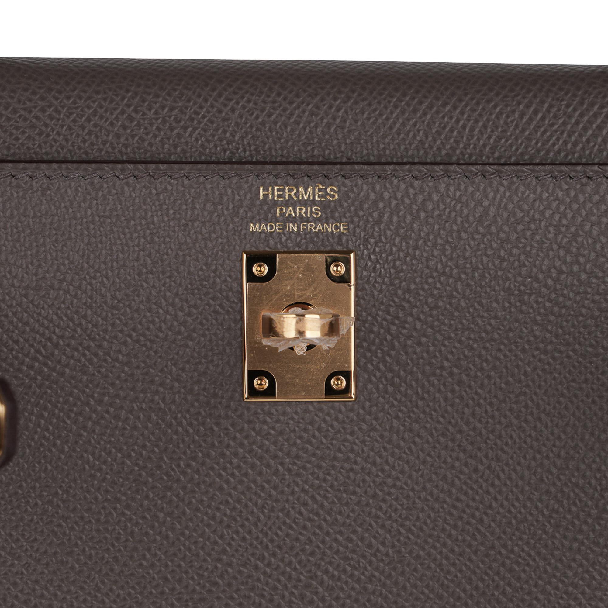 Hermes Kelly Sellier 25 Tasche Etain Gold Hardware Epsom Leder Neu im Zustand „Neu“ in Miami, FL