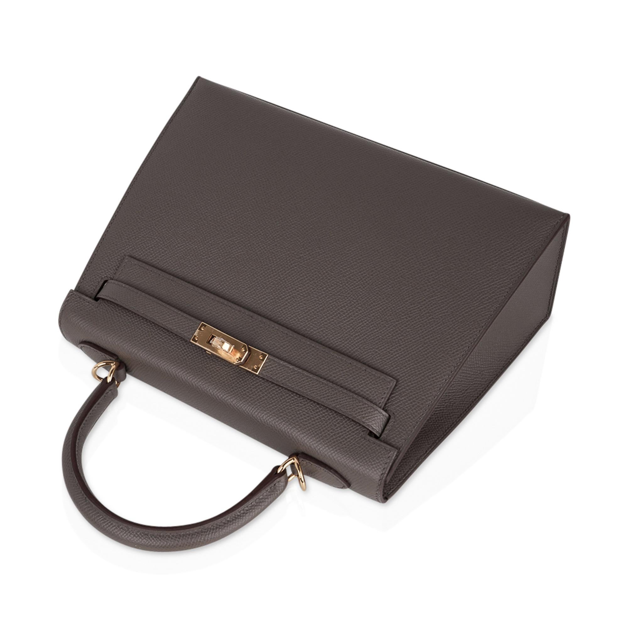 Black Hermes Kelly Sellier 25 Bag Etain Gold Hardware Epsom Leather New