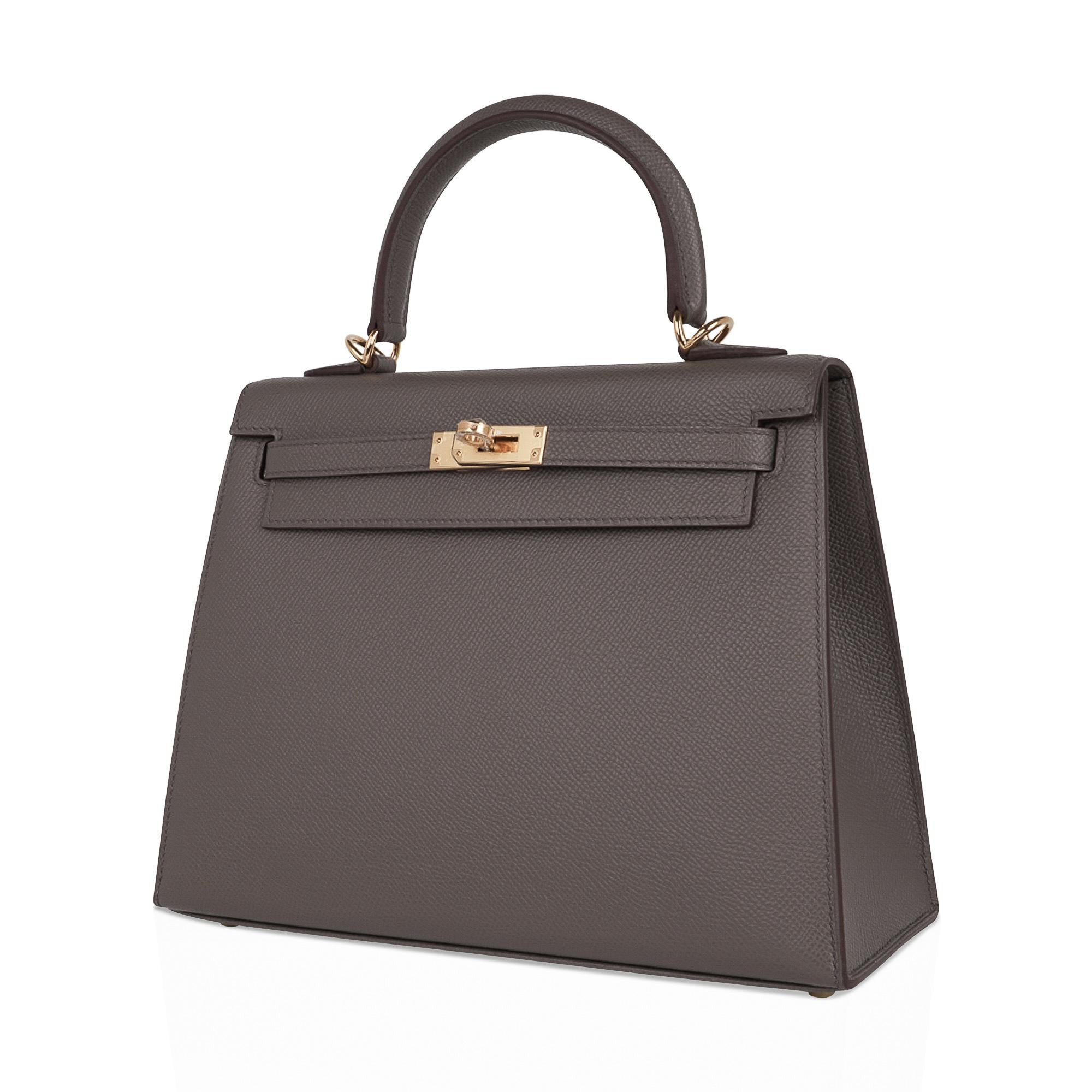 Hermes Kelly Sellier 25 Tasche Etain Gold Hardware Epsom Leder Neu 2