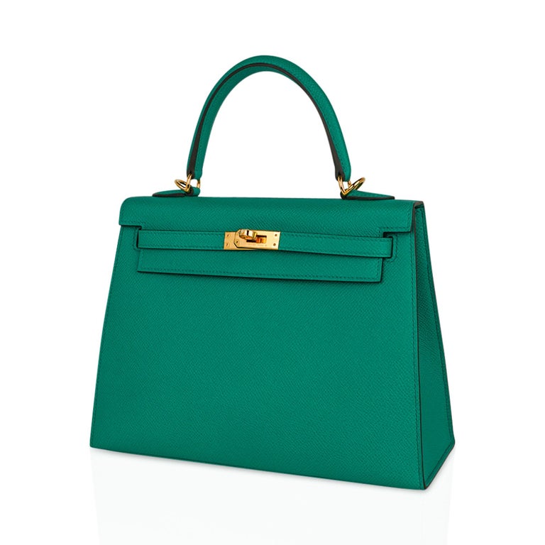A LIMITED EDITION BLEU BRUME, VERT JADE & GOLD EPSOM LEATHER SELLIER KELLY  25 WITH PALLADIUM HARDWARE