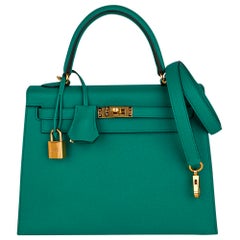 Hermes Kelly Sellier 25 Bag Jade Epsom Leather Gold Hardware