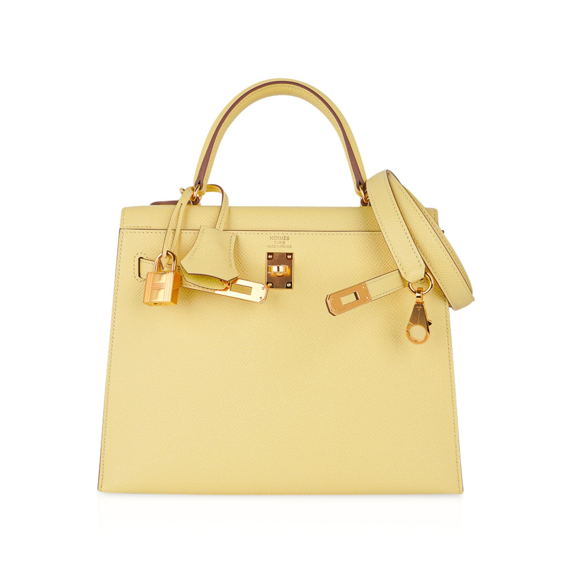 Hermes Kelly Sellier 25 Bag Jaune Poussin Gold Hardware Epsom Leather   4