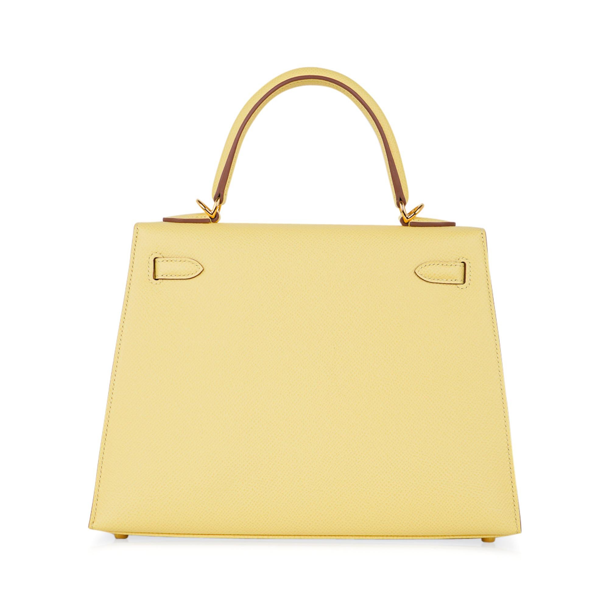 Hermes Kelly Sellier 25 Bag Jaune Poussin Gold Hardware Epsom Leather   7