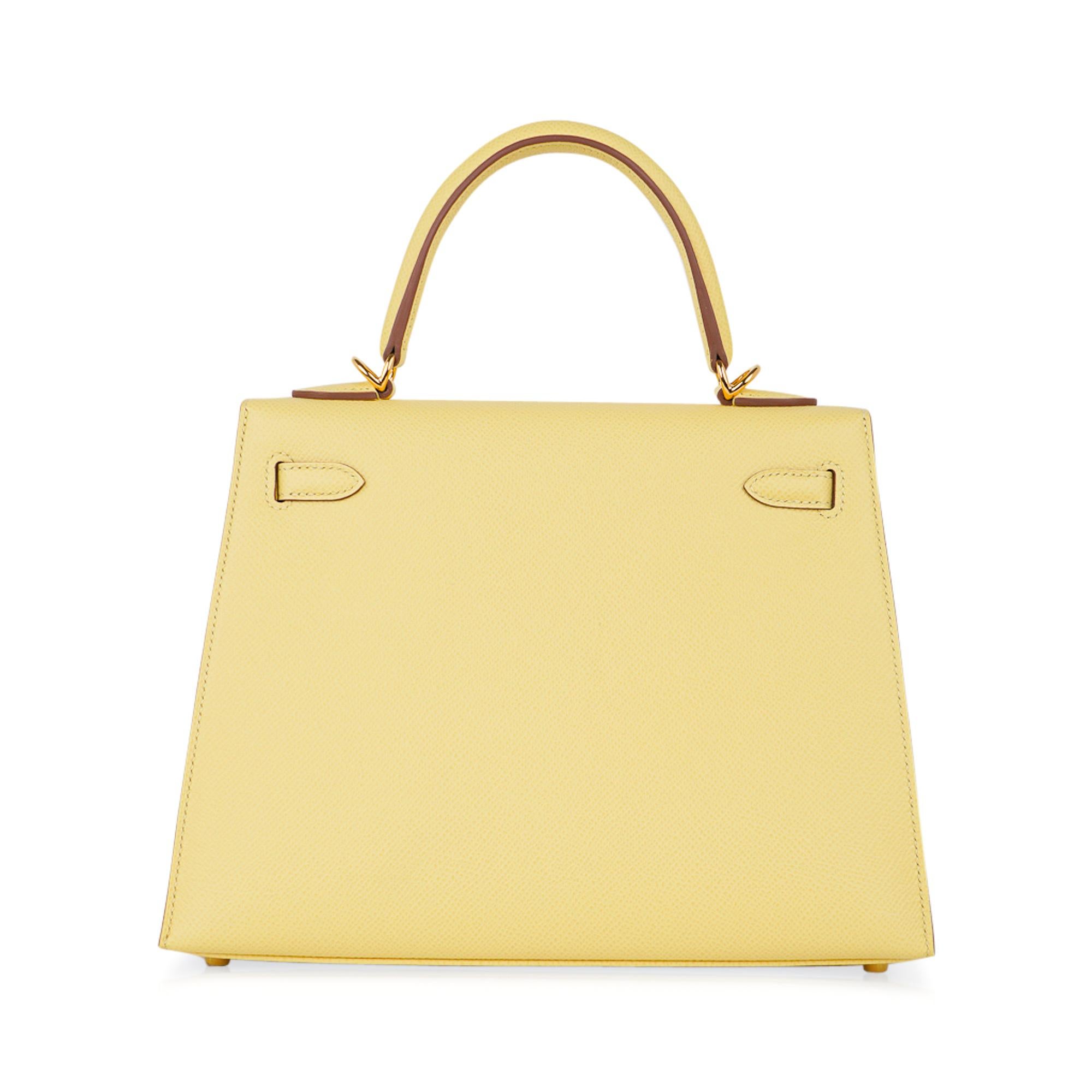 Hermes Kelly Sellier 25 Bag Jaune Poussin Gold Hardware Epsom Leather 7
