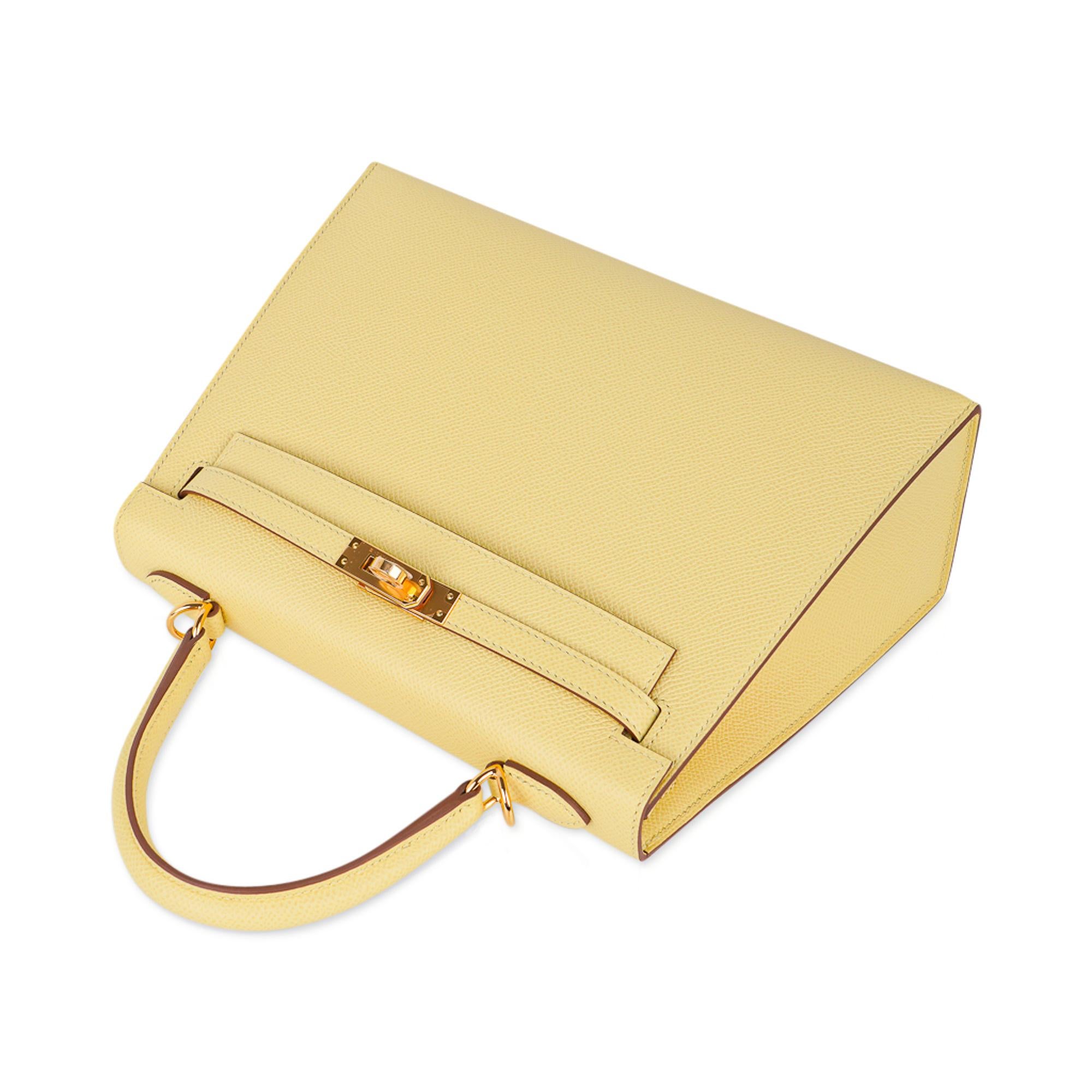 Women's Hermes Kelly Sellier 25 Bag Jaune Poussin Gold Hardware Epsom Leather  