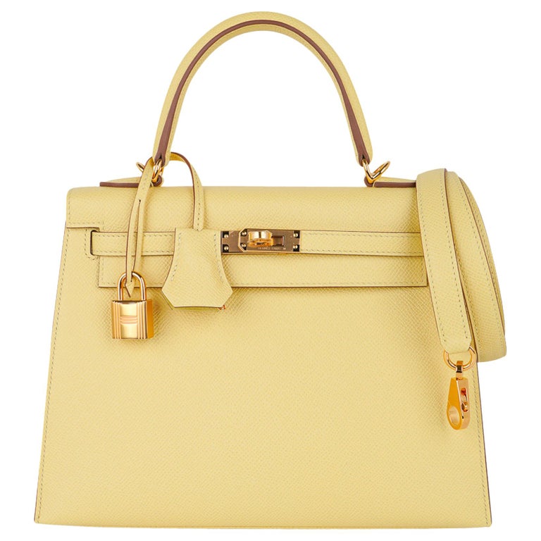 Hermes Jaune Poussin Yellow Sellier Epsom Gold Hardware Kelly 25 Handbag Bag