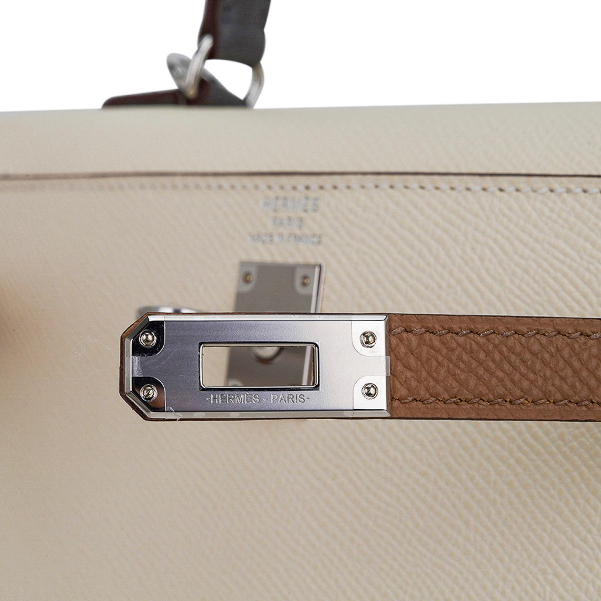 Hermes Kelly Sellier 25 Bag Nata / Chai / Gris Meyer Palladium Hardware Epsom For Sale 3