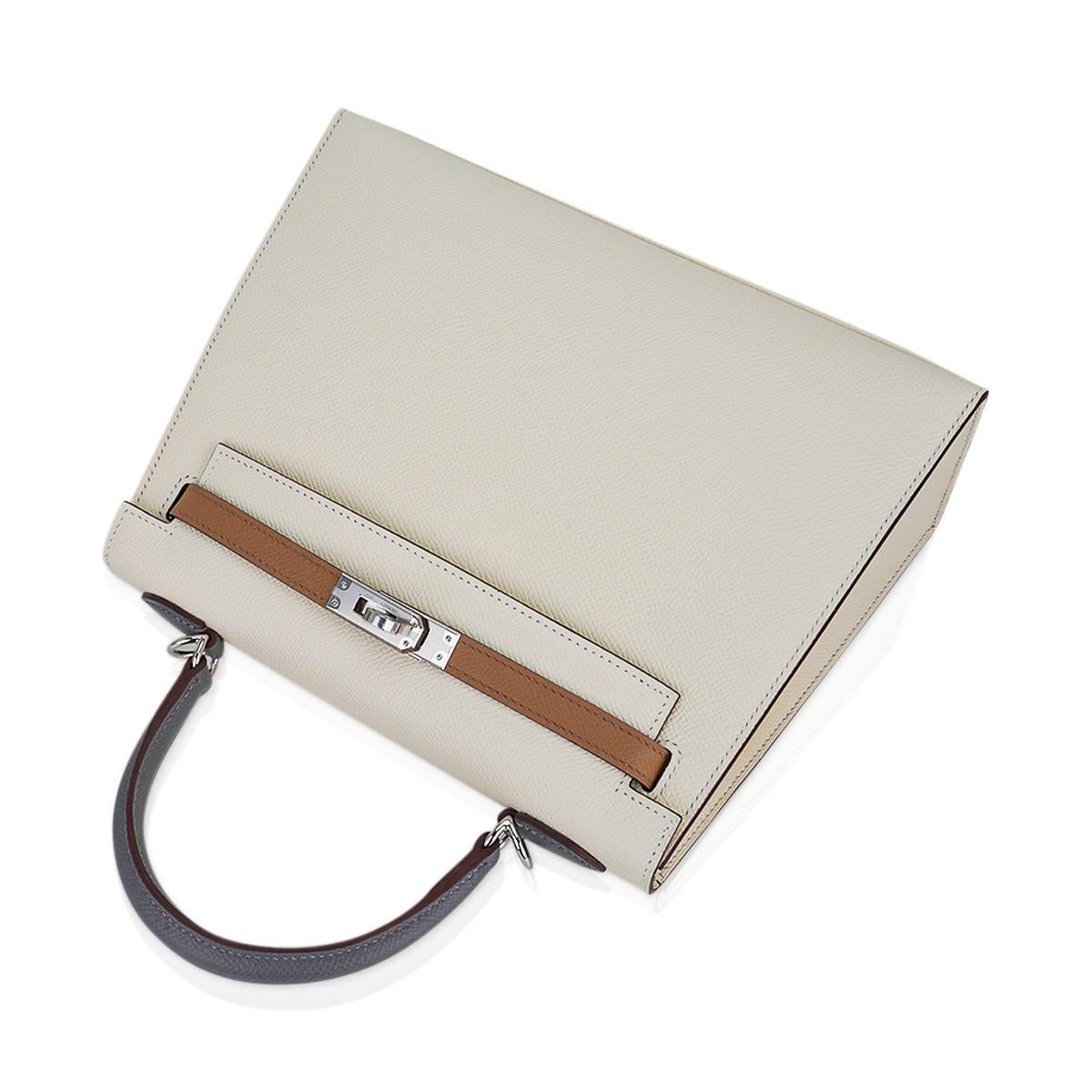 Hermes Kelly Sellier 25 Bag Nata / Chai / Gris Meyer Palladium Hardware Epsom In New Condition For Sale In Miami, FL