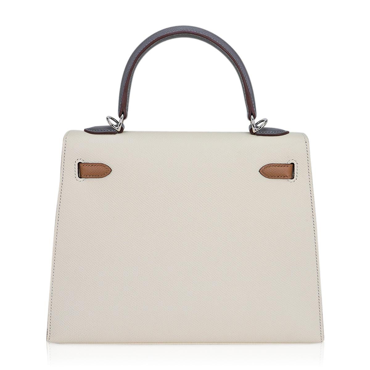 Women's Hermes Kelly Sellier 25 Bag Nata / Chai / Gris Meyer Palladium Hardware Epsom For Sale