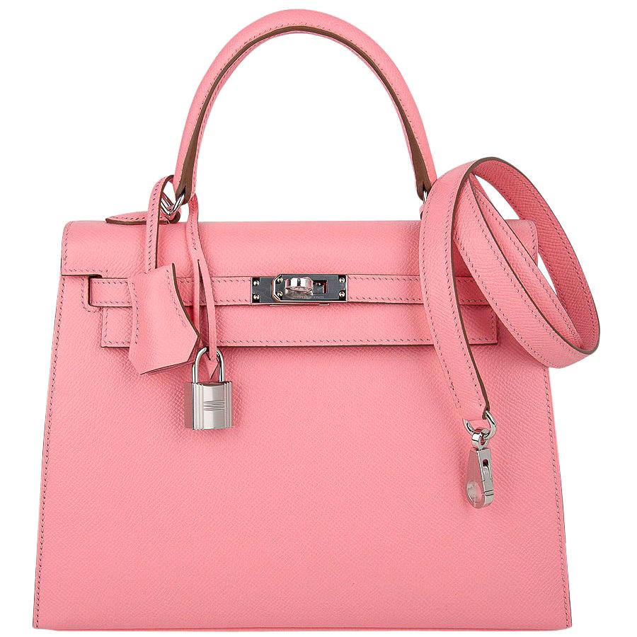 Hermes Kelly Sellier 25 Bag Pink Rose Confetti Palladium Hardware Epsom Leather