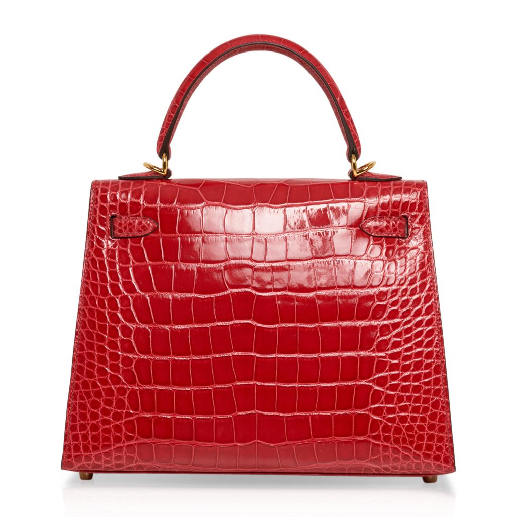 Hermes Kelly Sellier 25 Bag Rouge de Coeur Alligator Gold Hardware  4