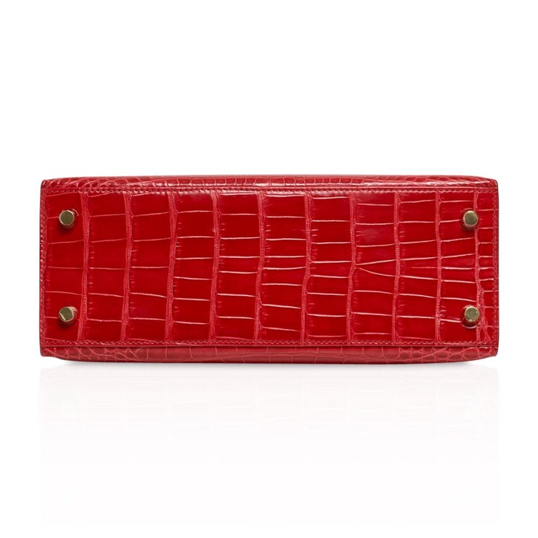 Hermes Kelly Sellier 25 Bag Rouge de Coeur Alligator Gold Hardware •  MIGHTYCHIC • 