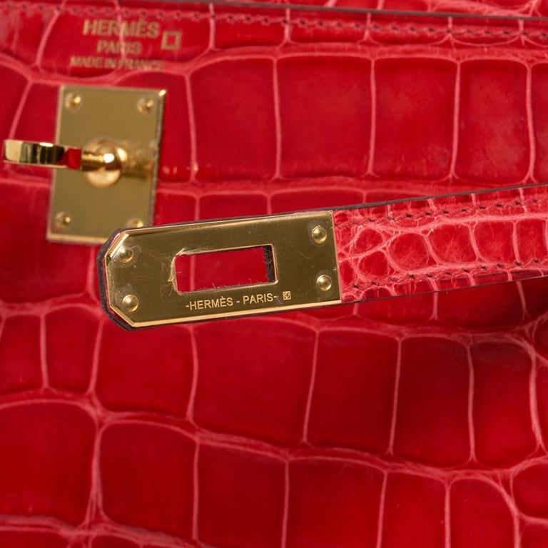 Hermes Kelly Retourne 25 Rouge Sellier Matte Alligator Gold Hardware