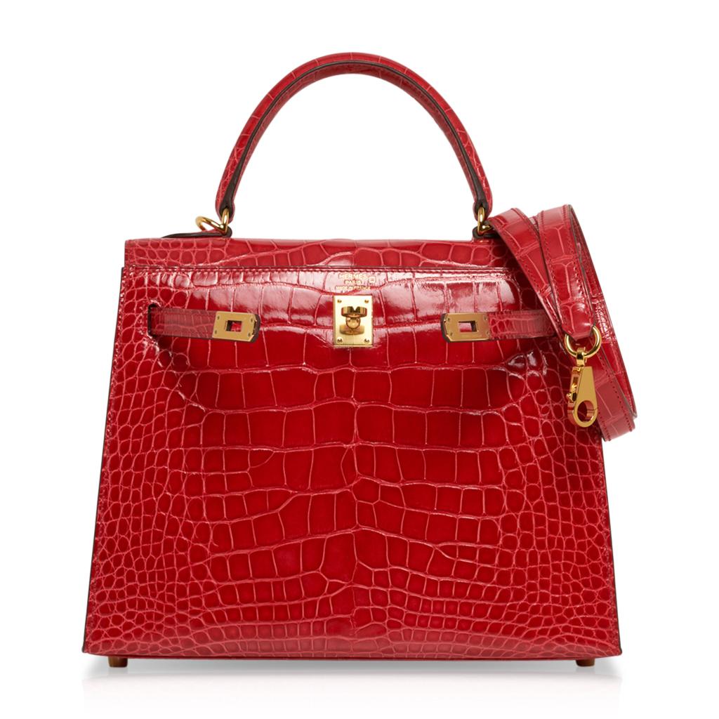 Hermes Kelly Sellier 25 Bag Rouge de Coeur Alligator Gold Hardware  1