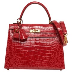 Hermes Kelly Sellier 25 Sac Rouge de Coeur Alligator Gold Hardware