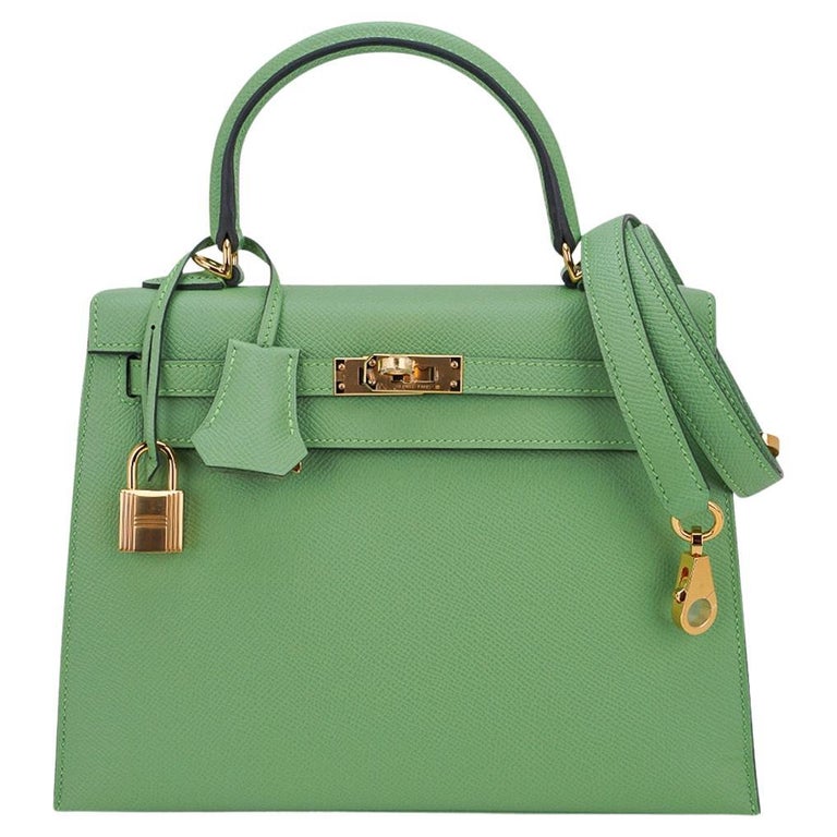 HERMES green Vert Cypress leather and crocodile KELLY 28 TOUCH Bag w Gold  For Sale at 1stDibs