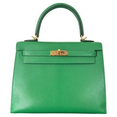 Hermes Kelly Sellier 25 Sac Bambou Cuir Chevre Or