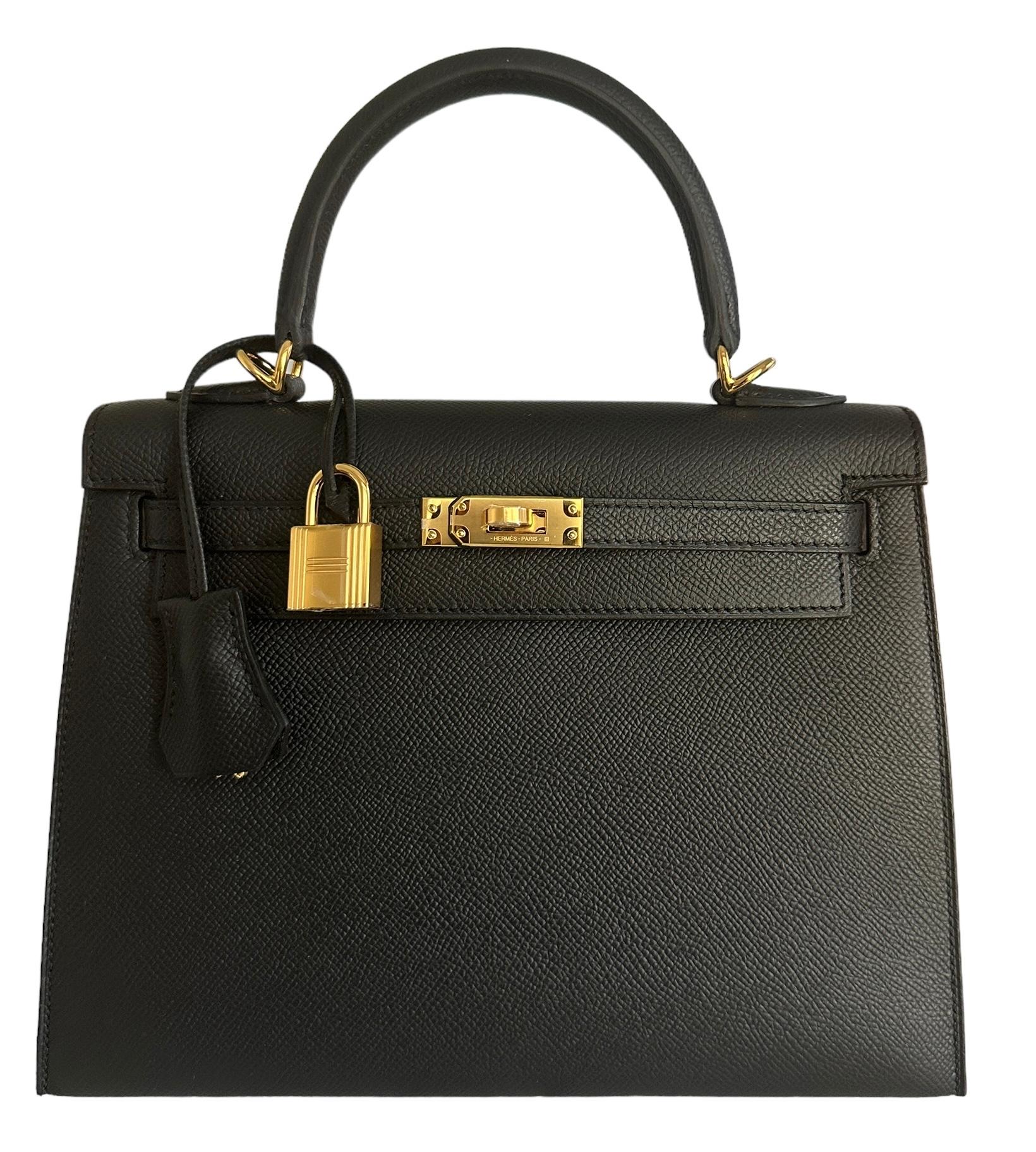 Hermès Kelly Sellier 25 Black Epsom Gold Hardware 9