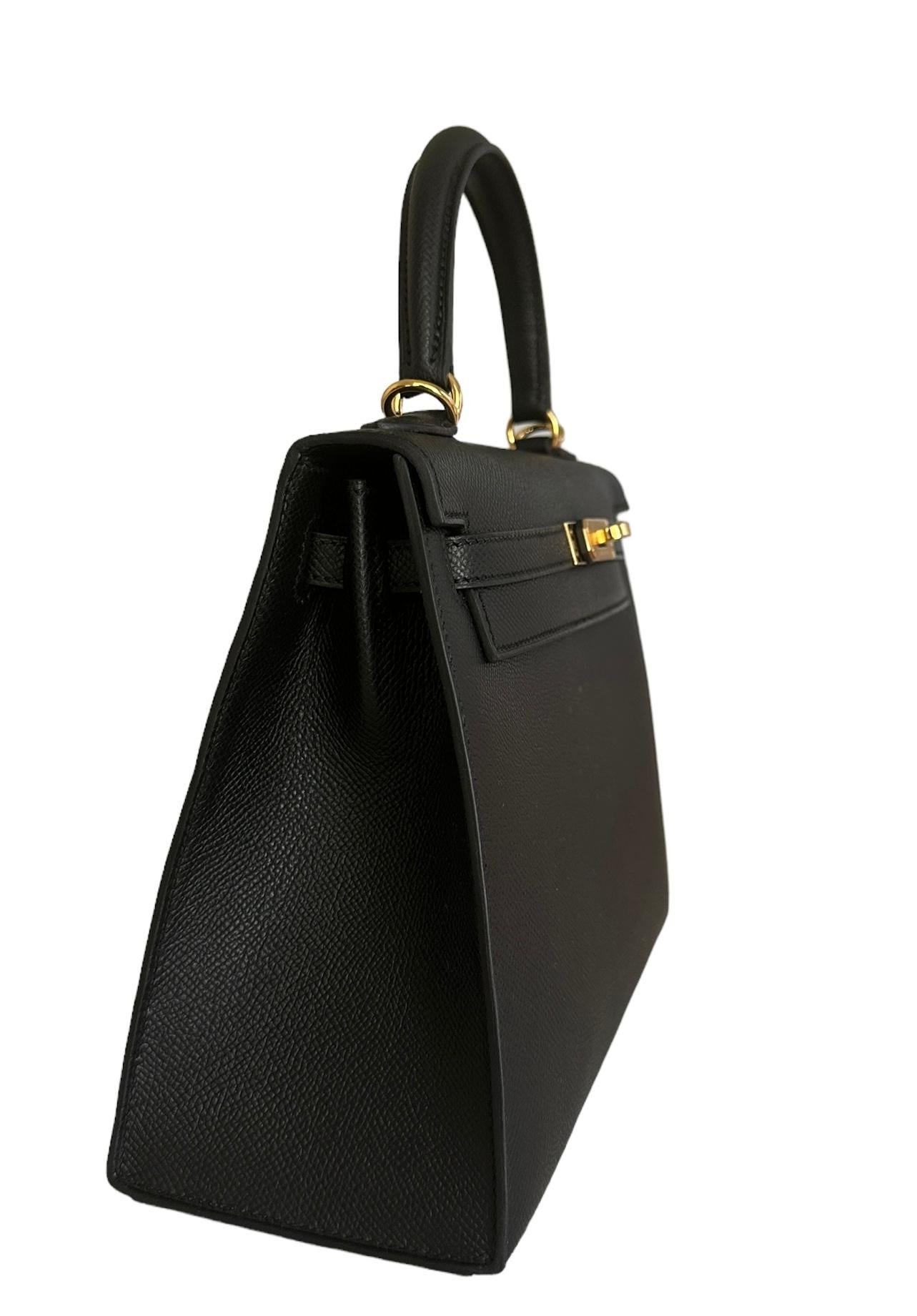 Hermès Kelly Sellier 25 Black Epsom Gold Hardware 2