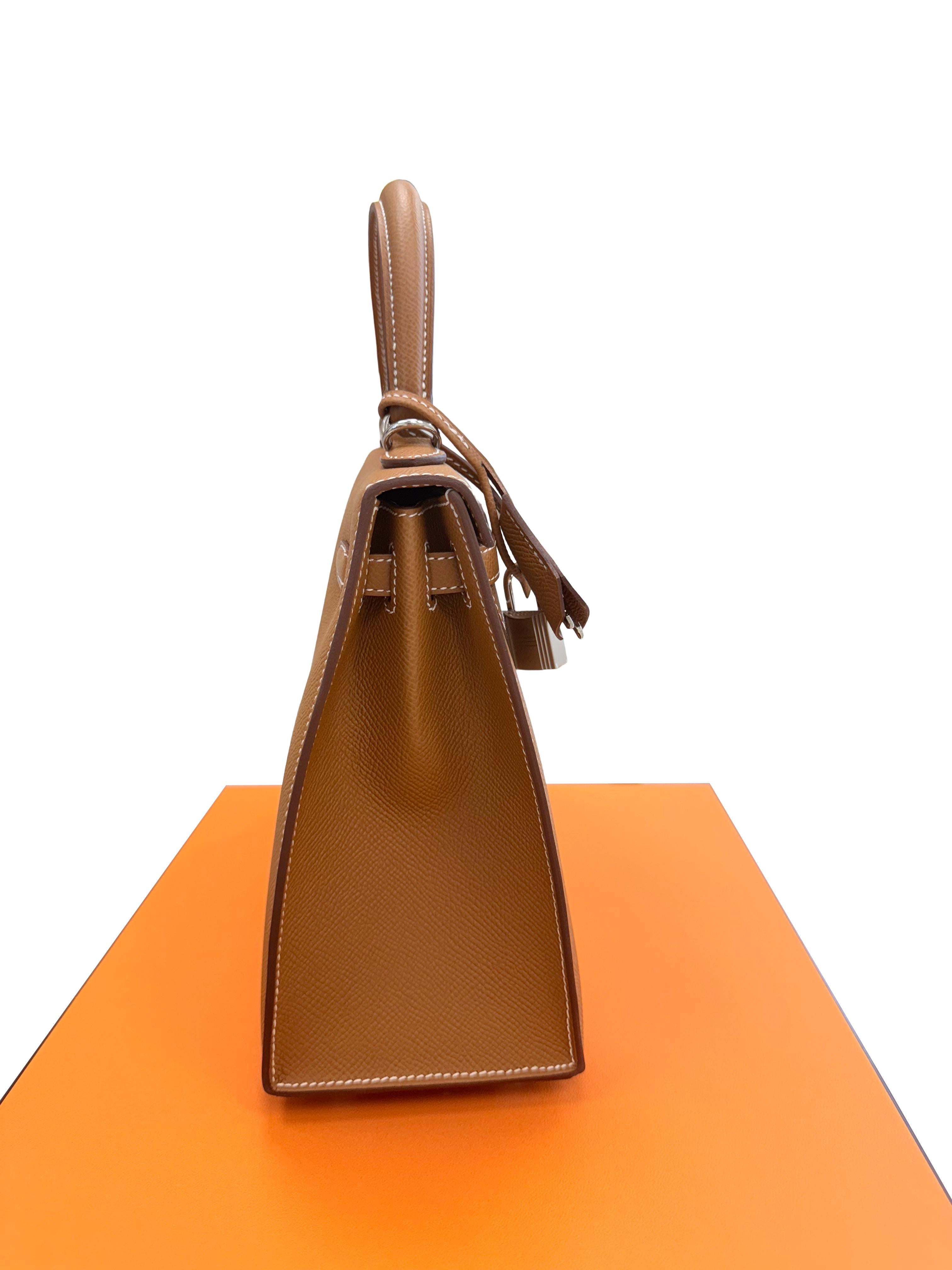 Hermes Kelly Sellier 25 Gold Epsom Leather With Palladium Hardware Handbag For Sale 10