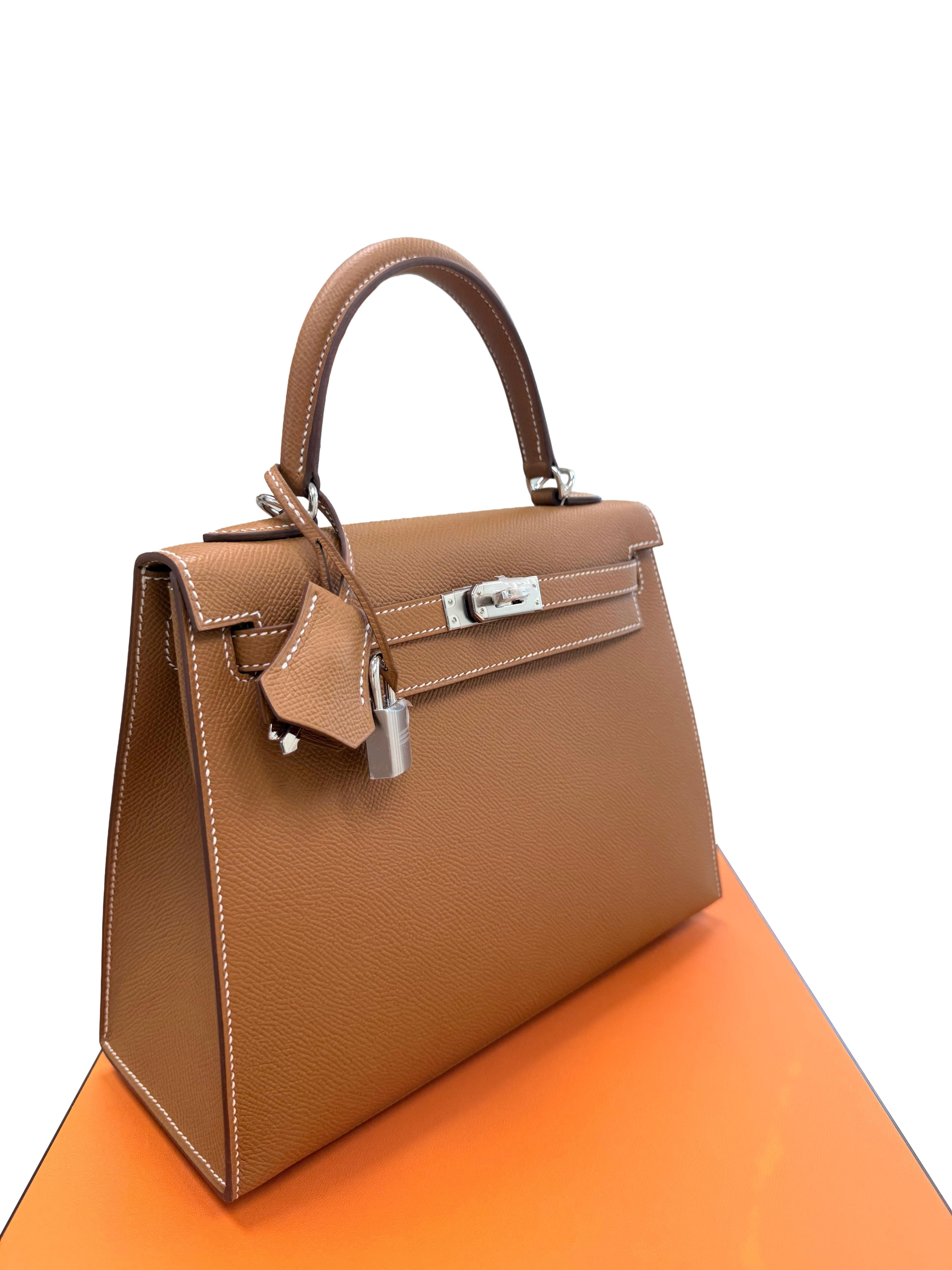 Hermes Kelly Sellier 25 Gold Epsom Leather With Palladium Hardware Handbag For Sale 11