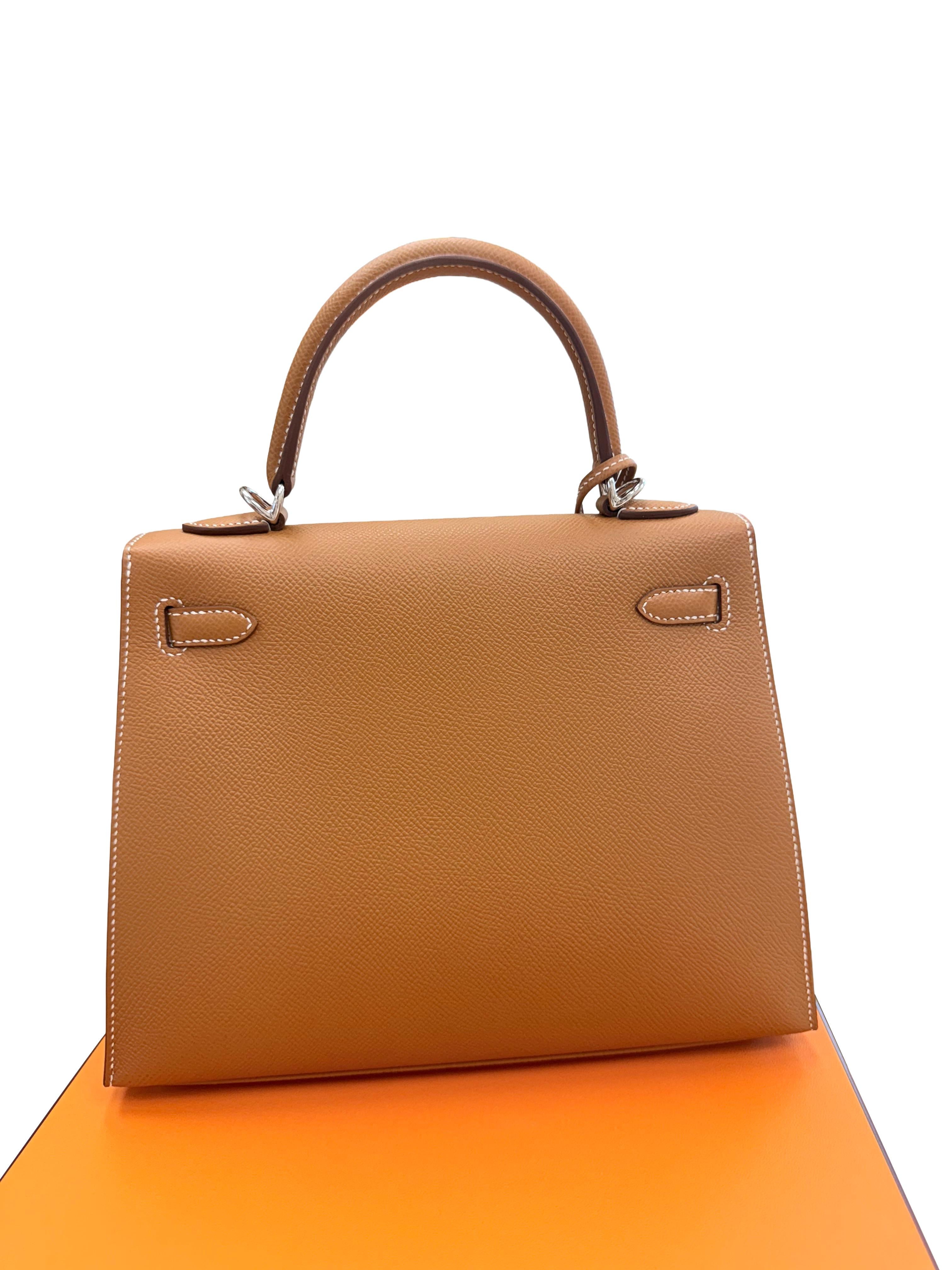 Hermes Kelly Sellier 25 Gold Epsom Leather With Palladium Hardware Handbag For Sale 12