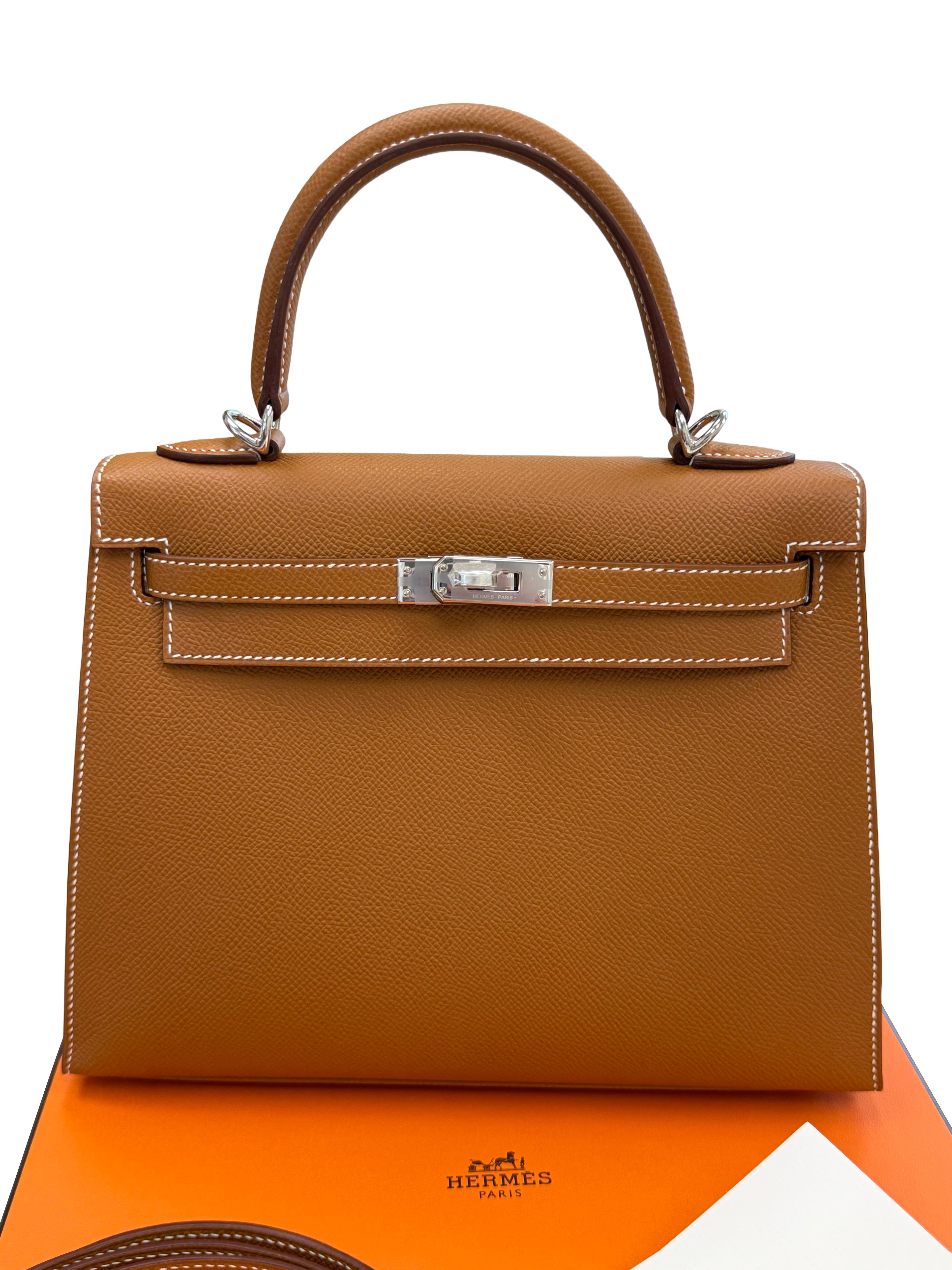 Women's Hermes Kelly Sellier 25 Gold Epsom Leather With Palladium Hardware Handbag For Sale