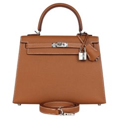Hermes Kelly Sellier 25 Gold Epsom Leather With Palladium Hardware Handbag