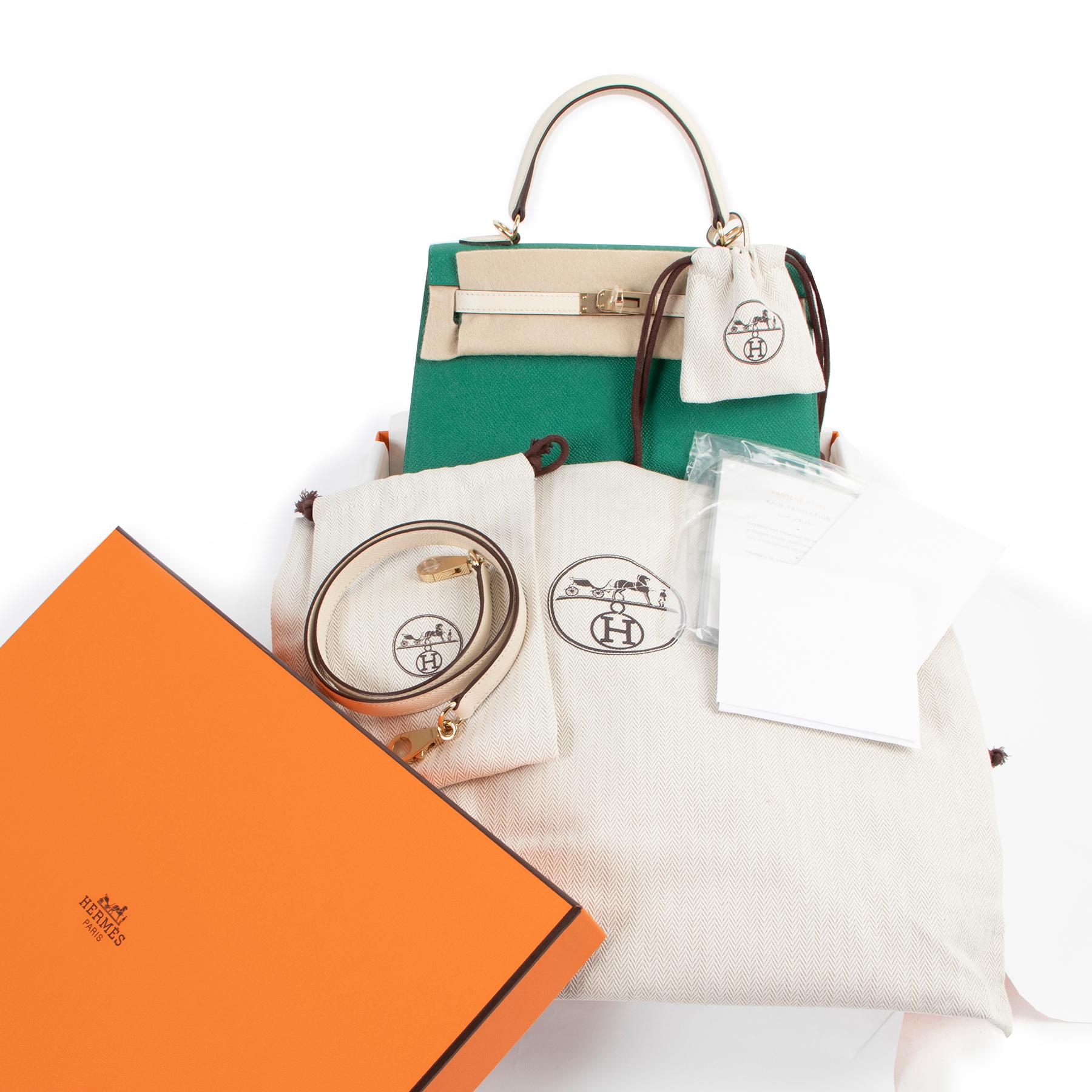 Hermès Kelly Sellier 25 Perso Veau Epsom Vertigo / Craie GHW

A beautiful combination of Vert Vertigo and tonal Craie make this Hermès Kelly 25 Perso a feast for the eyes! Crafted out of finely structured Epsom leather, which is known to be durable