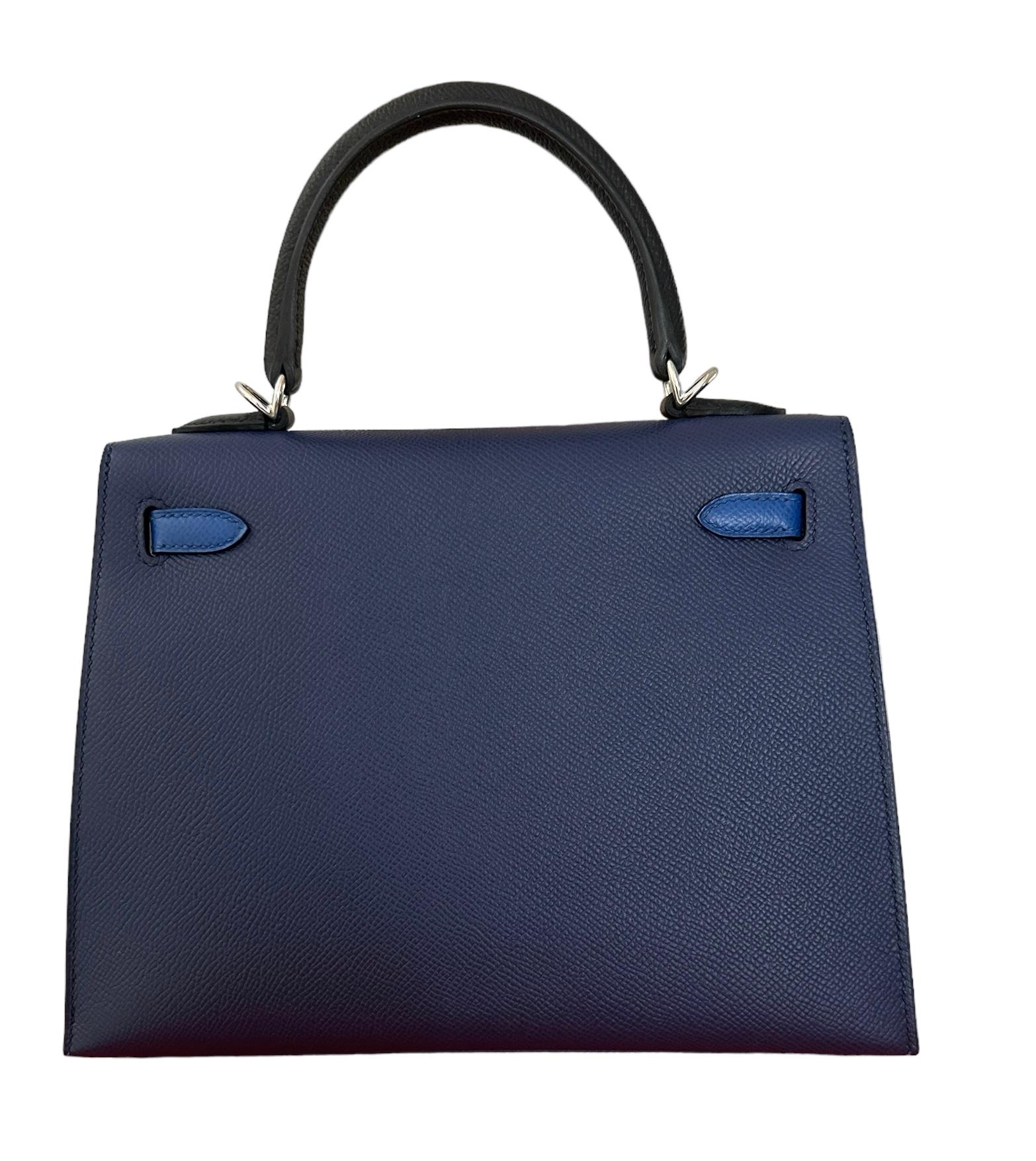 Hermès Kelly Sellier 25 Tri-Color Blue Saphire Blue France Black 5