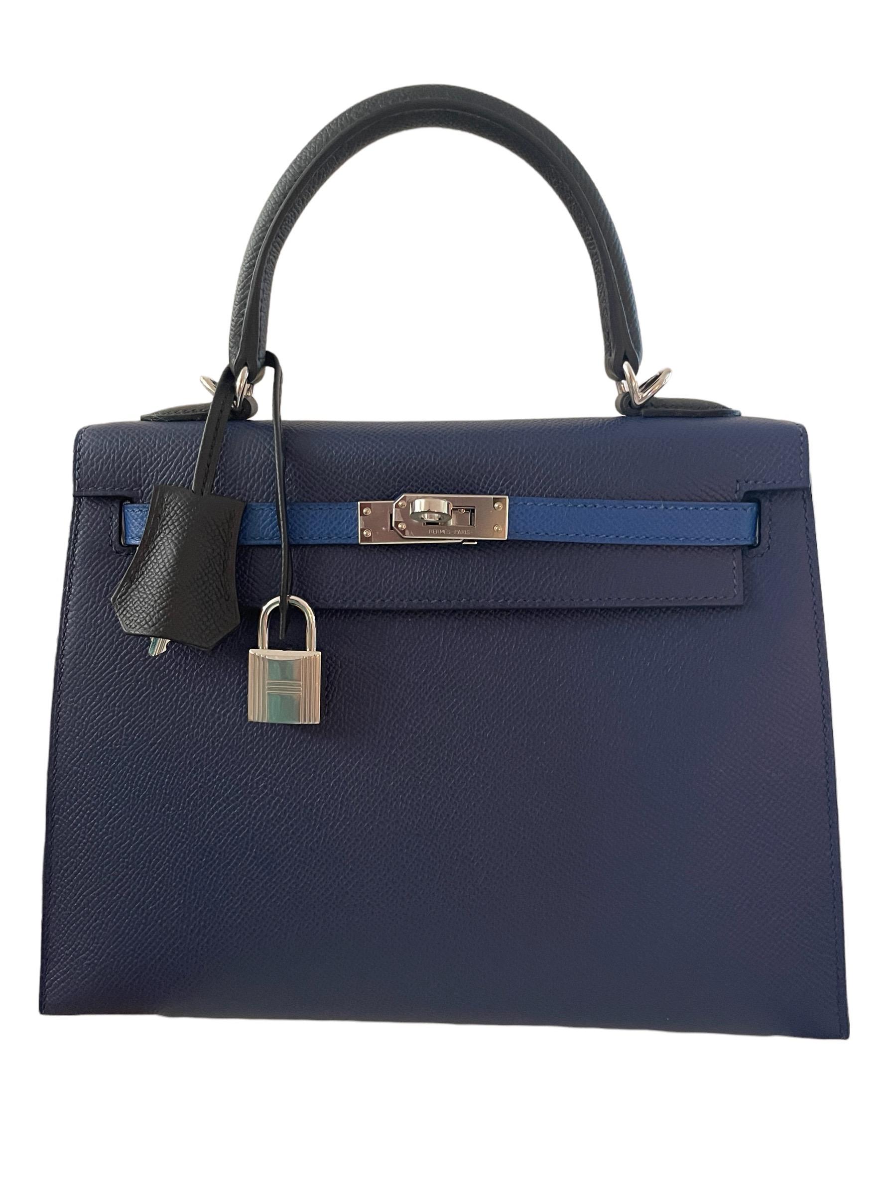 Hermès Kelly Sellier 25 Tri-Color Blue Saphire Blue France Black 2