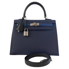 Hermès Kelly Sellier 25 Tri-Color Blue Saphire Blue France Black