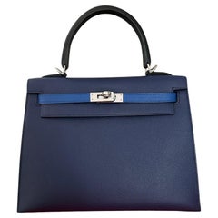 Used Hermès Kelly Sellier 25 Tri-Color Blue Saphire Blue France Black