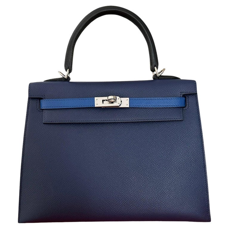 Hermès Kelly Sellier 25 Tri-Color Blue Saphire Blue France Black at 1stDibs