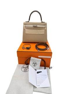 Hermès Kelly Sellier 25 Tri-Color Etoupe Craie Trench Epsom Palladium Hardware