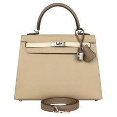 Hermès Kelly Sellier 25 Tri-Color Etoupe Craie Trench Epsom Palladium Hardware