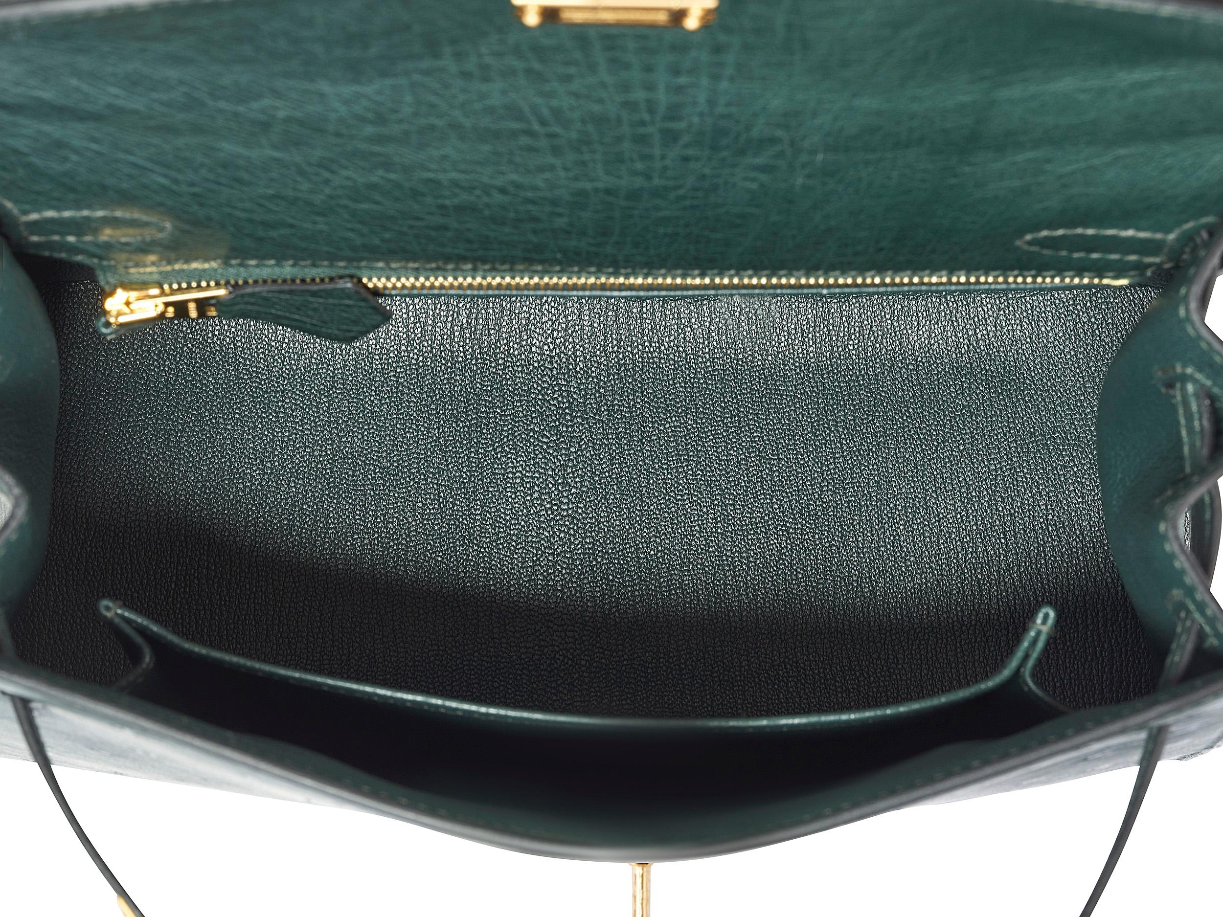 Hermès Kelly Sellier 25 Vert Titien Ostrich Gold Hardware For Sale 1
