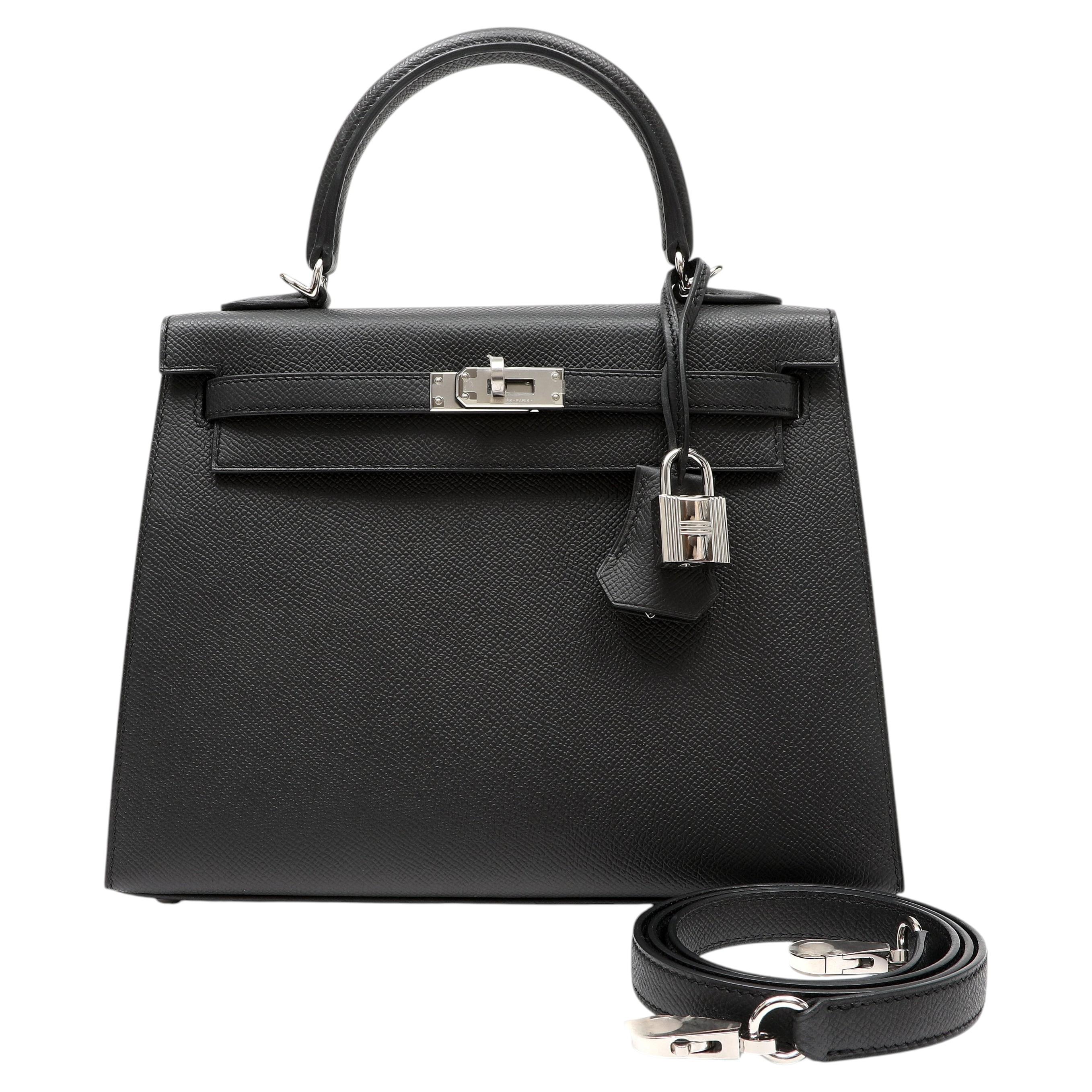 Hermes Kelly 25 Sellier Black Epsom leather handbag with palladium hardware — Hermès
